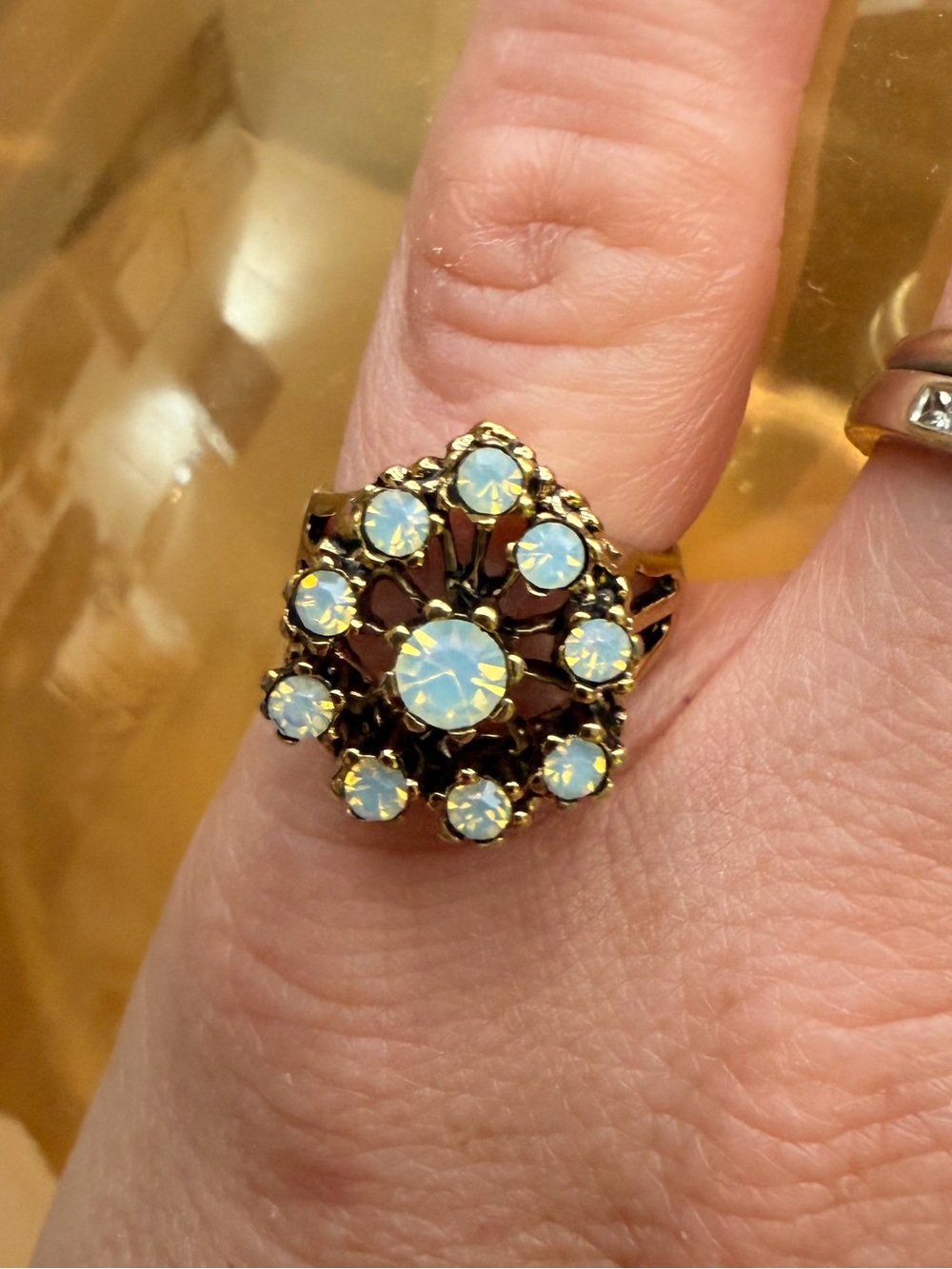 18k Gold-Plate Opalescent Cluster Cocktail Ring - faux opals